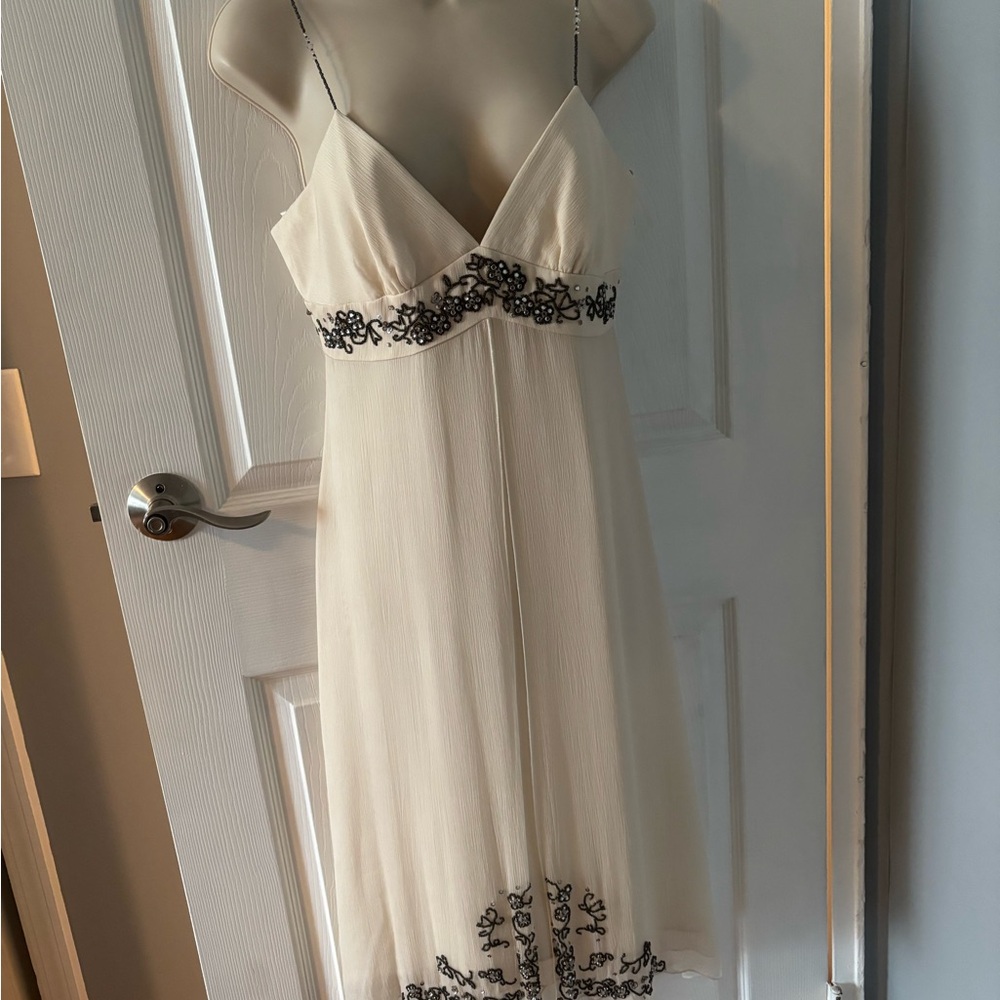 Laundry By Shelli Segal Cream Dress with Black beads embroidered